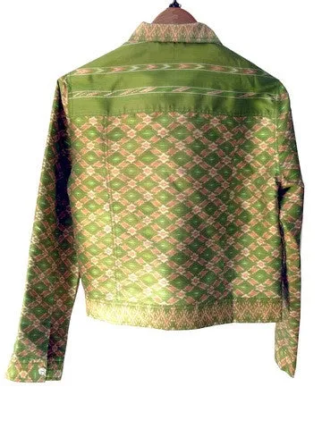 Jean Jacket Silk Ikat Mother Of Pearl Peridot Ivory