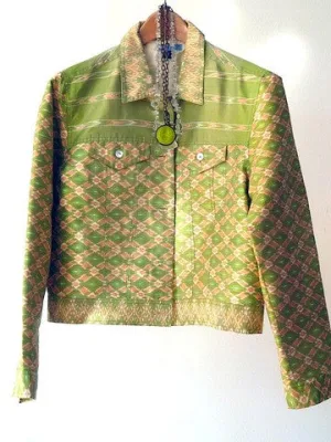 Jean Jacket Silk Ikat Mother Of Pearl Peridot Ivory