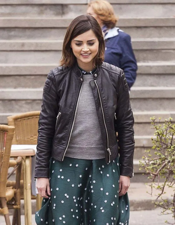 Jenna Coleman Black Leather Jacket