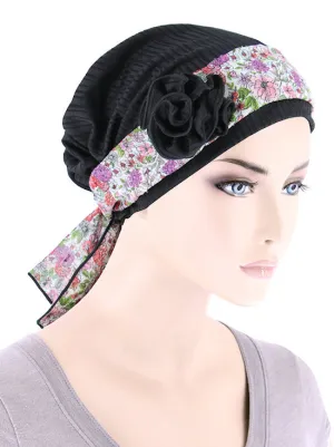 JOSIESASH-BLACK#Josie Turban Rosette Sash Black