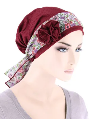 JOSIESASH-BURGUNDY#Josie Turban Rosette Sash Burgundy