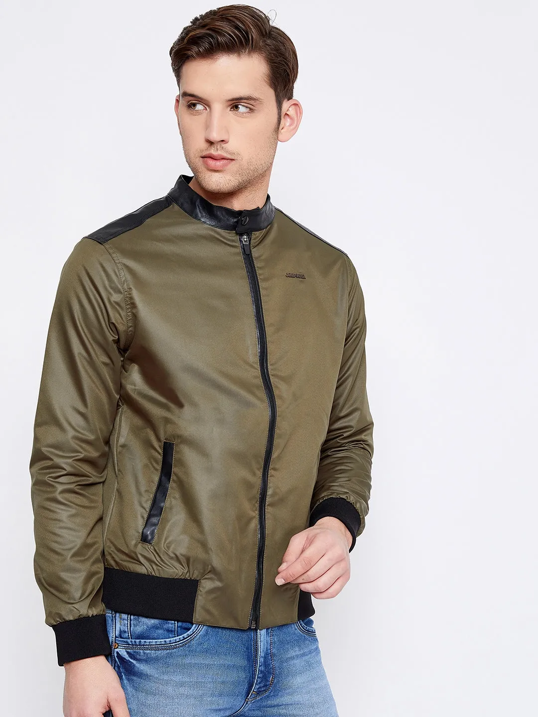 JUMP USA Men Olive Solid Casual Puffer Jacket