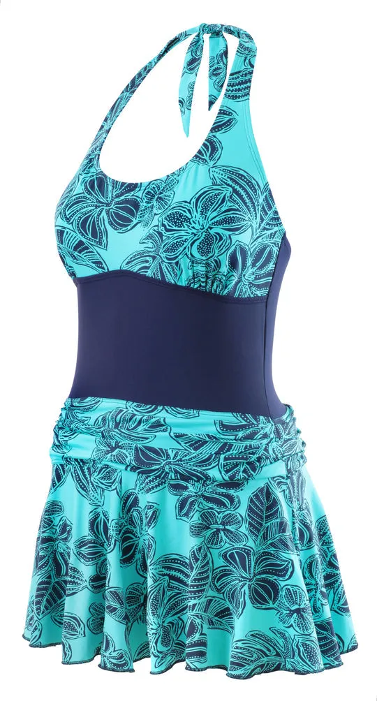 Kes-Vir Ladies Skirt Swimsuit in Flor/navy