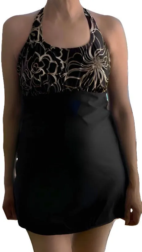 Kes-Vir Ladies Swim Dress in Black Floral