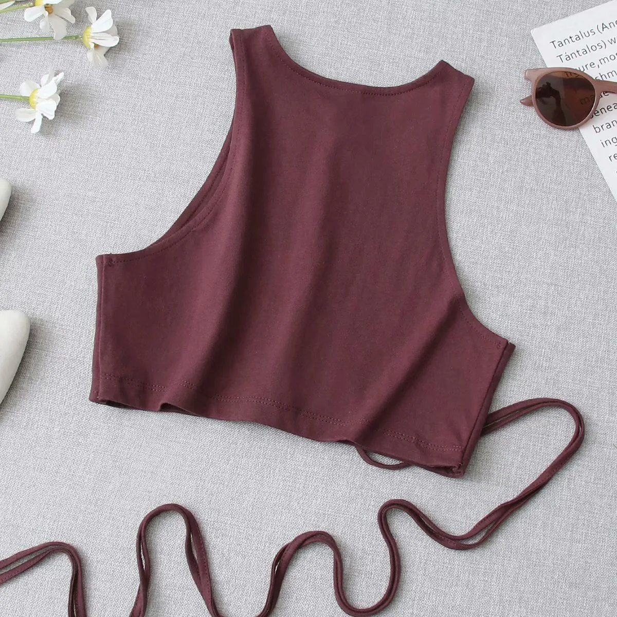 Lace-up Women Solid Tank Top