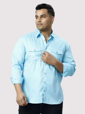 Light Blue Pure Cotton Double Pocket Full Sleeve Shirt Men's Plus Size