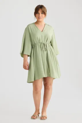 Long Sleeve Wrap Mini Dress - Seafoam