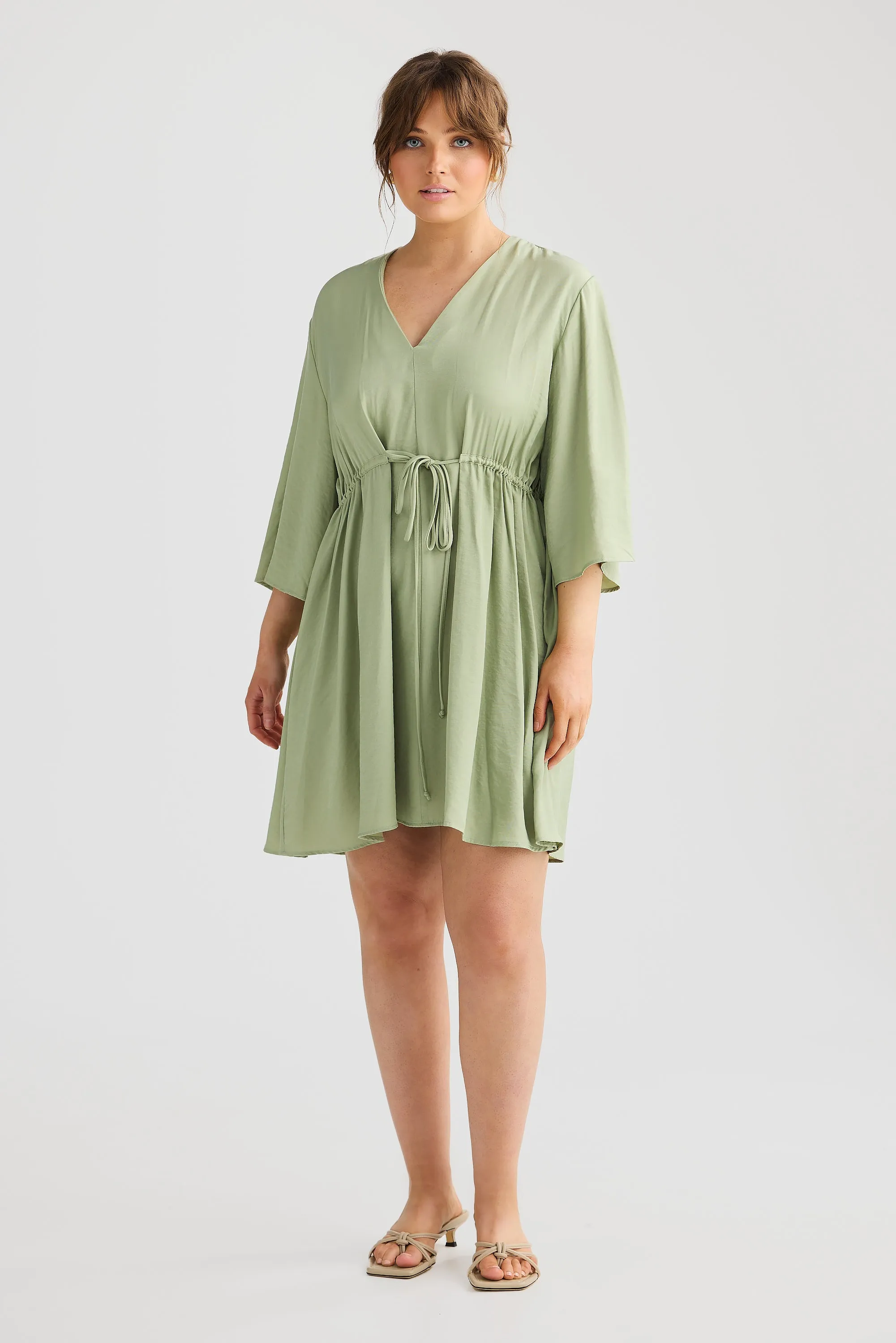 Long Sleeve Wrap Mini Dress - Seafoam