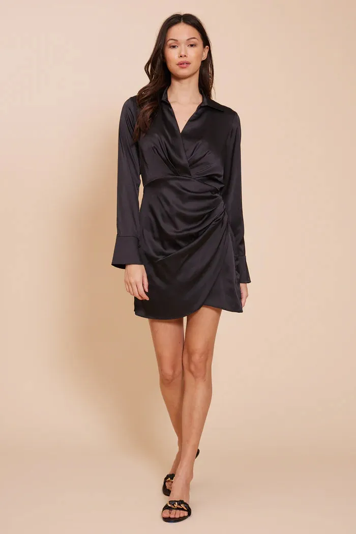 Lucy Paris Tristan Black Satin Wrap Dress