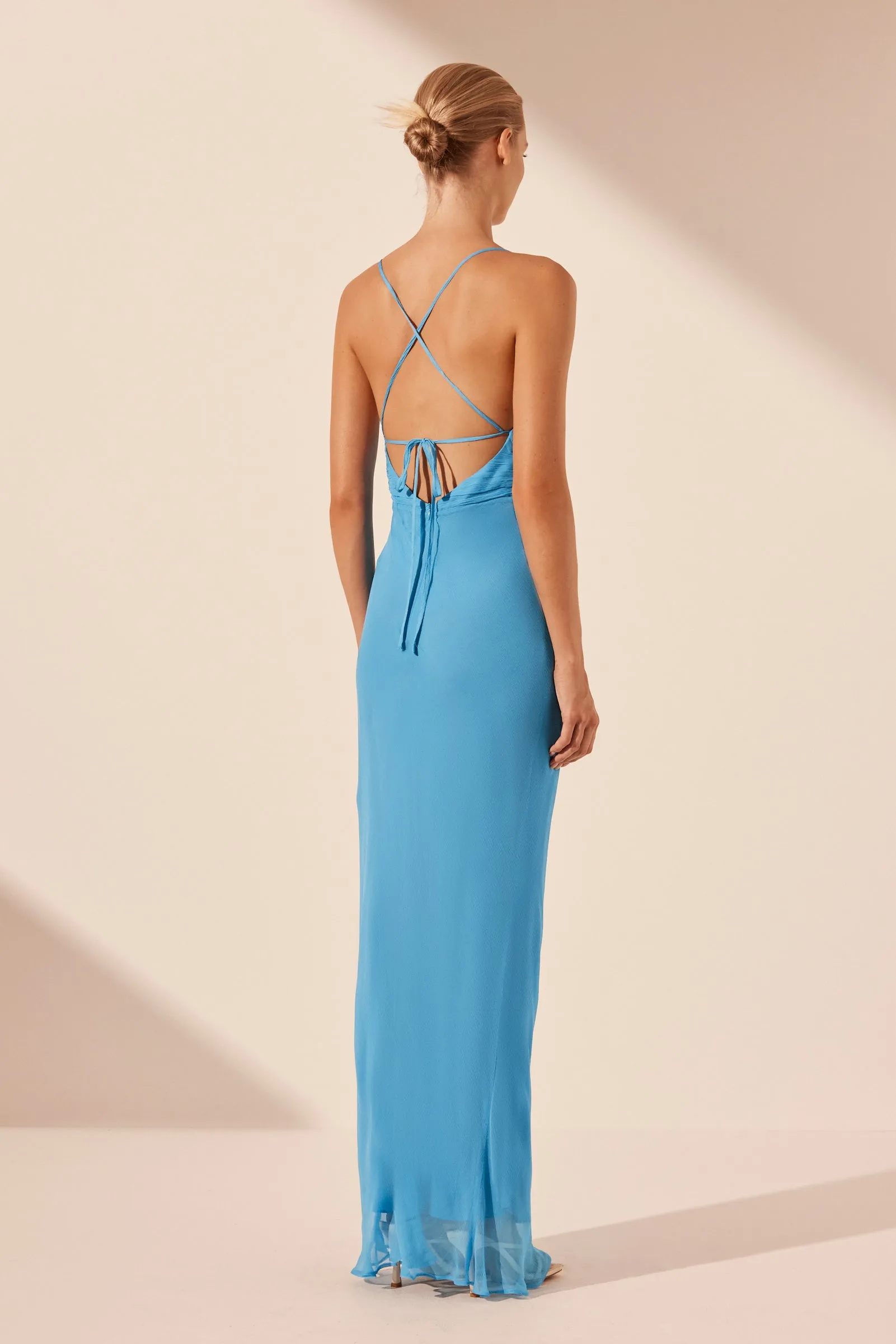 MARGOT LACE BACK BIAS MAXI DRESS - AQUA