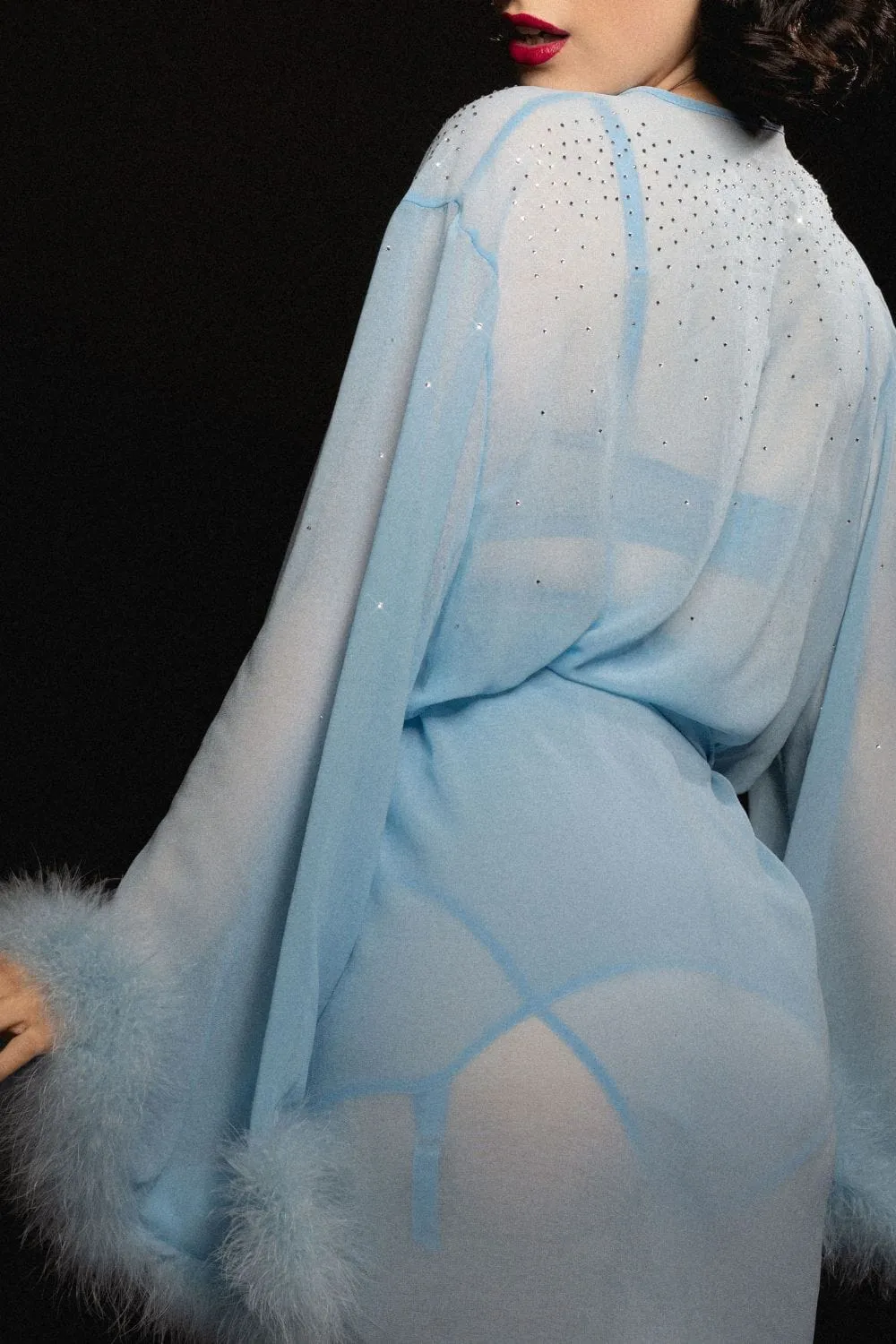 Marilyn Baby Blue Diamanté Feather Robe