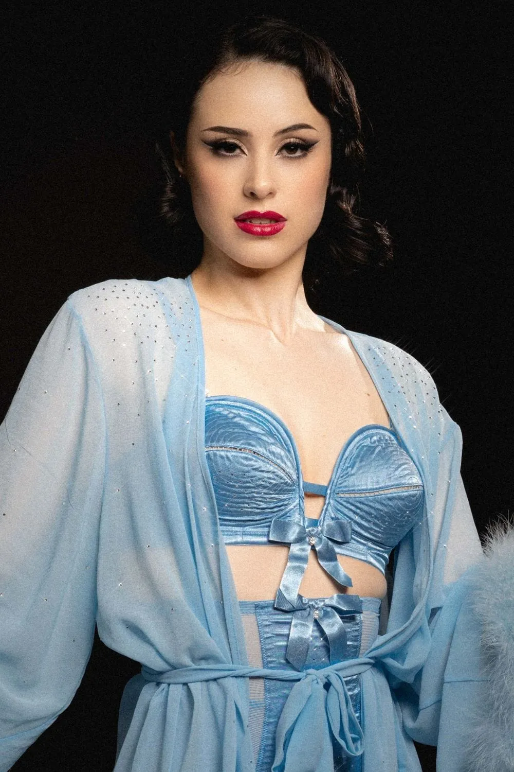 Marilyn Baby Blue Diamanté Feather Robe