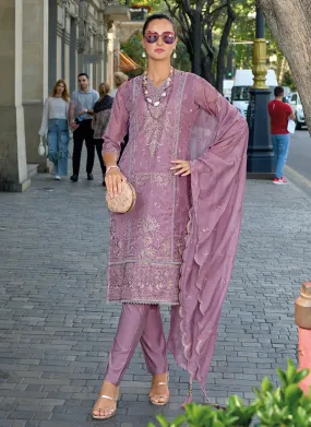 Mauve Purple Traditional Embroidery Pant Style Suit