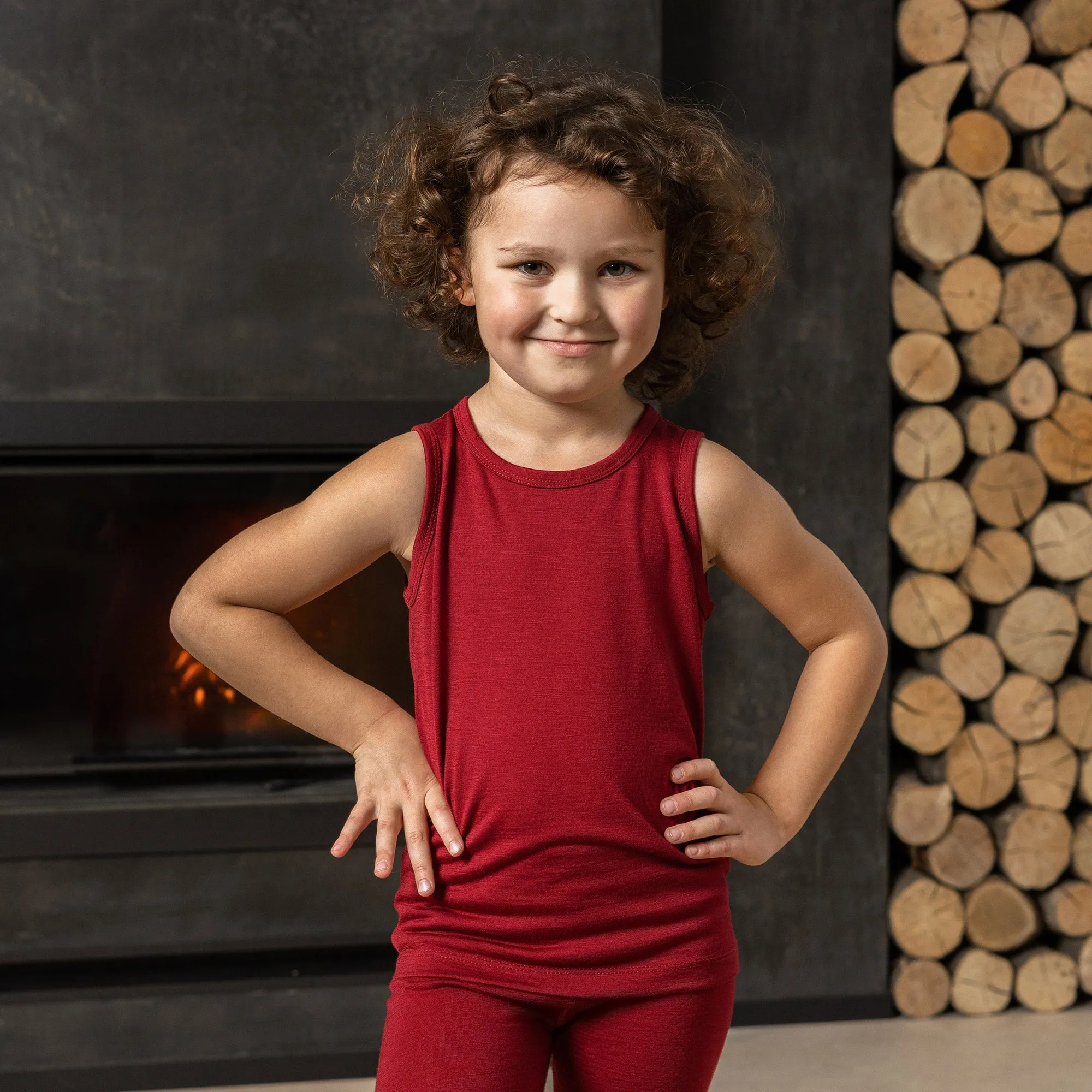 MENIQUE 100% Merino Wool Kids Tank Top & Bottom 2-Piece Royal Cherry