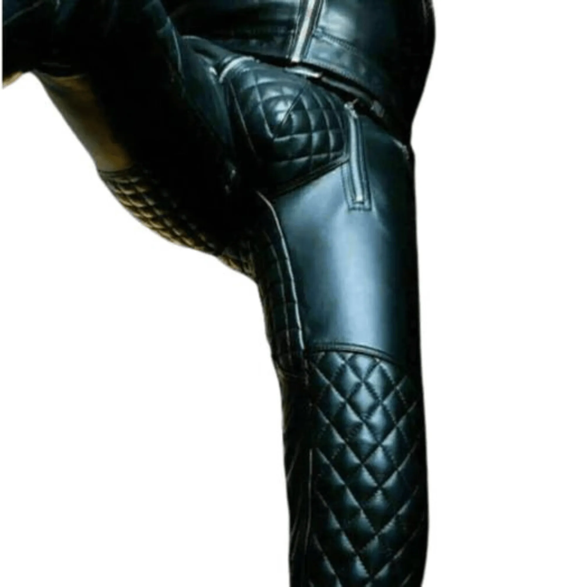 Mens Black Quilted Leather Pants