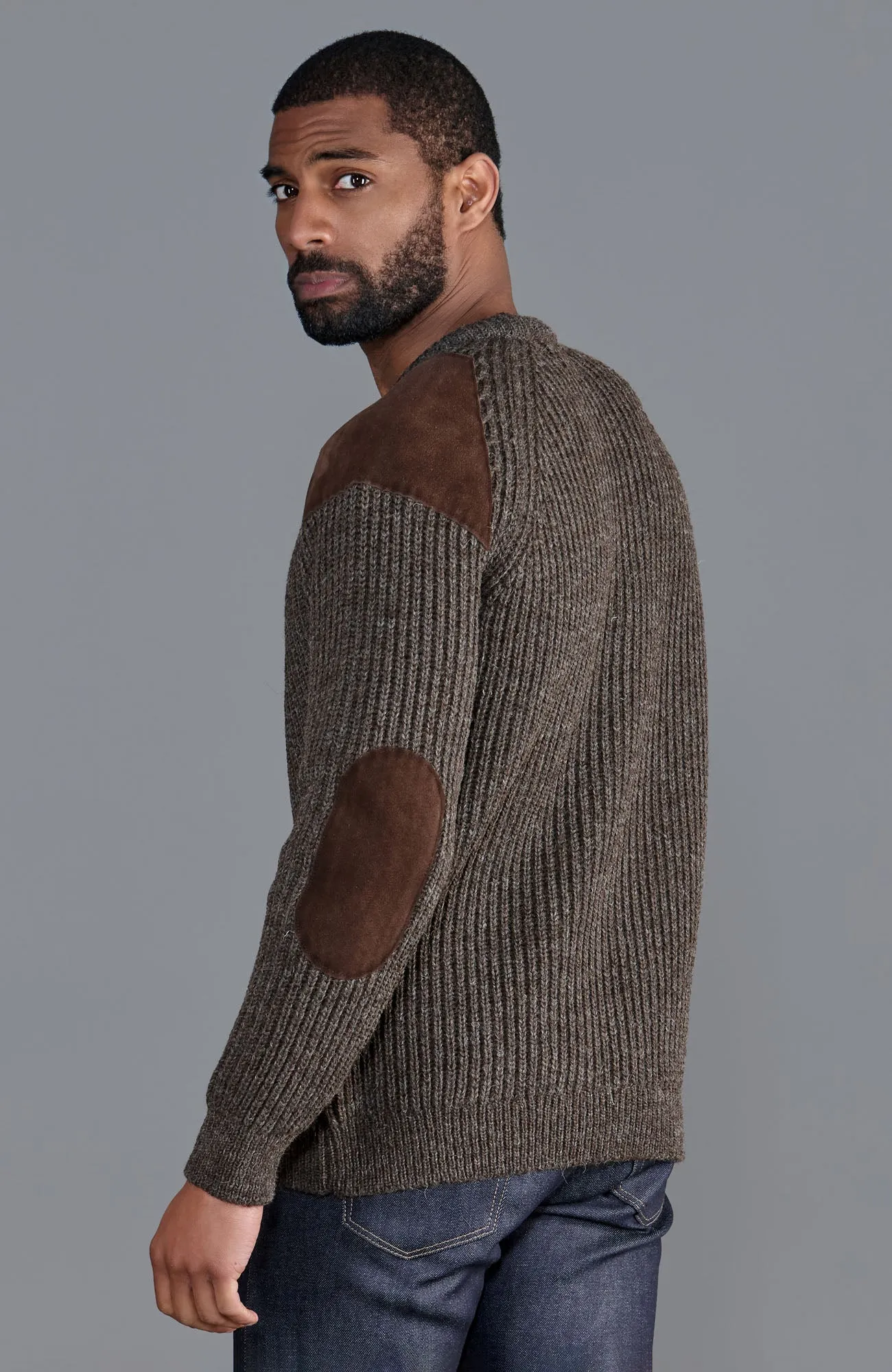 Mens Chunky British Wool Ribbed Shooting Jumper