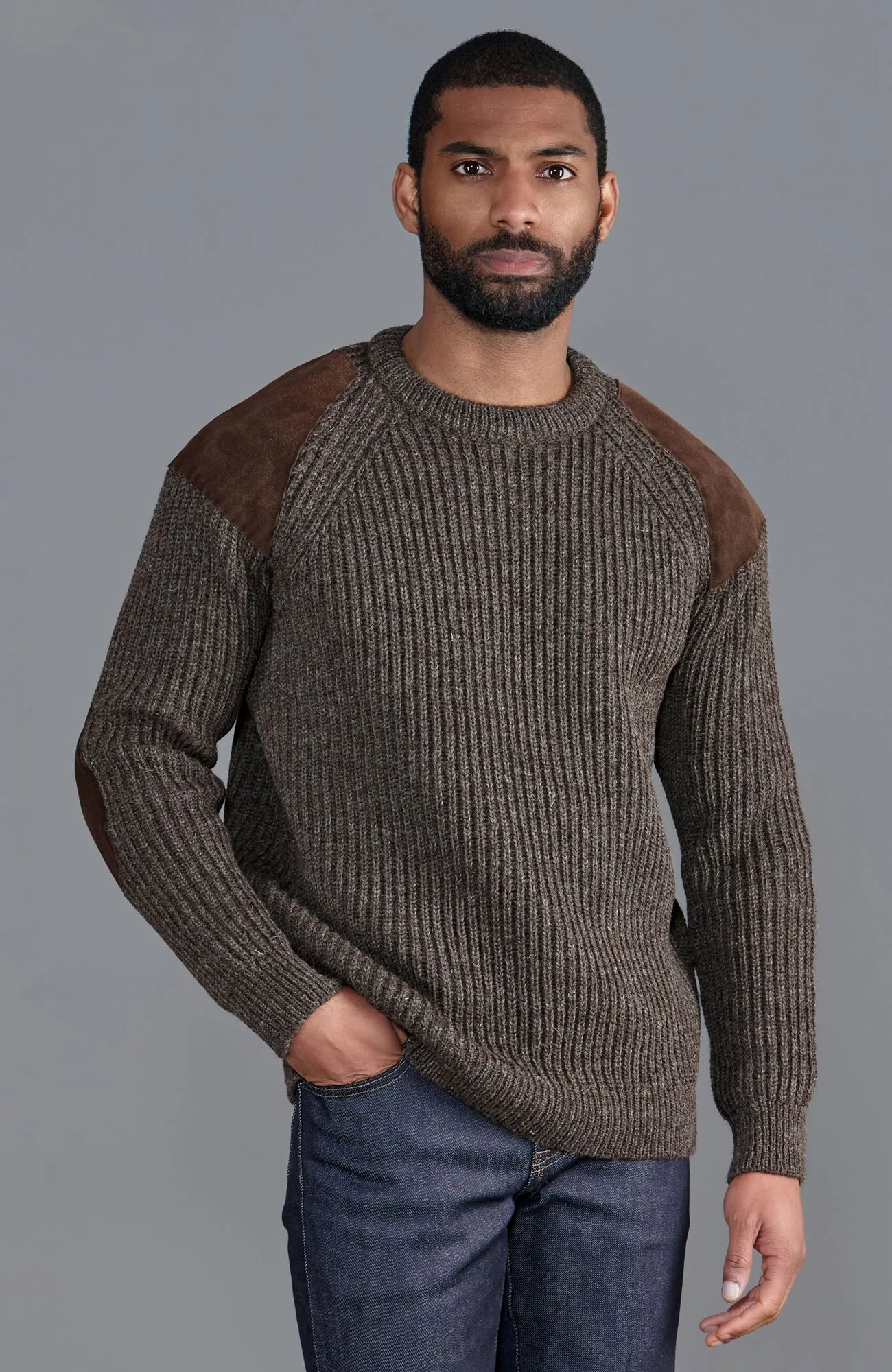 Mens Chunky British Wool Ribbed Shooting Jumper