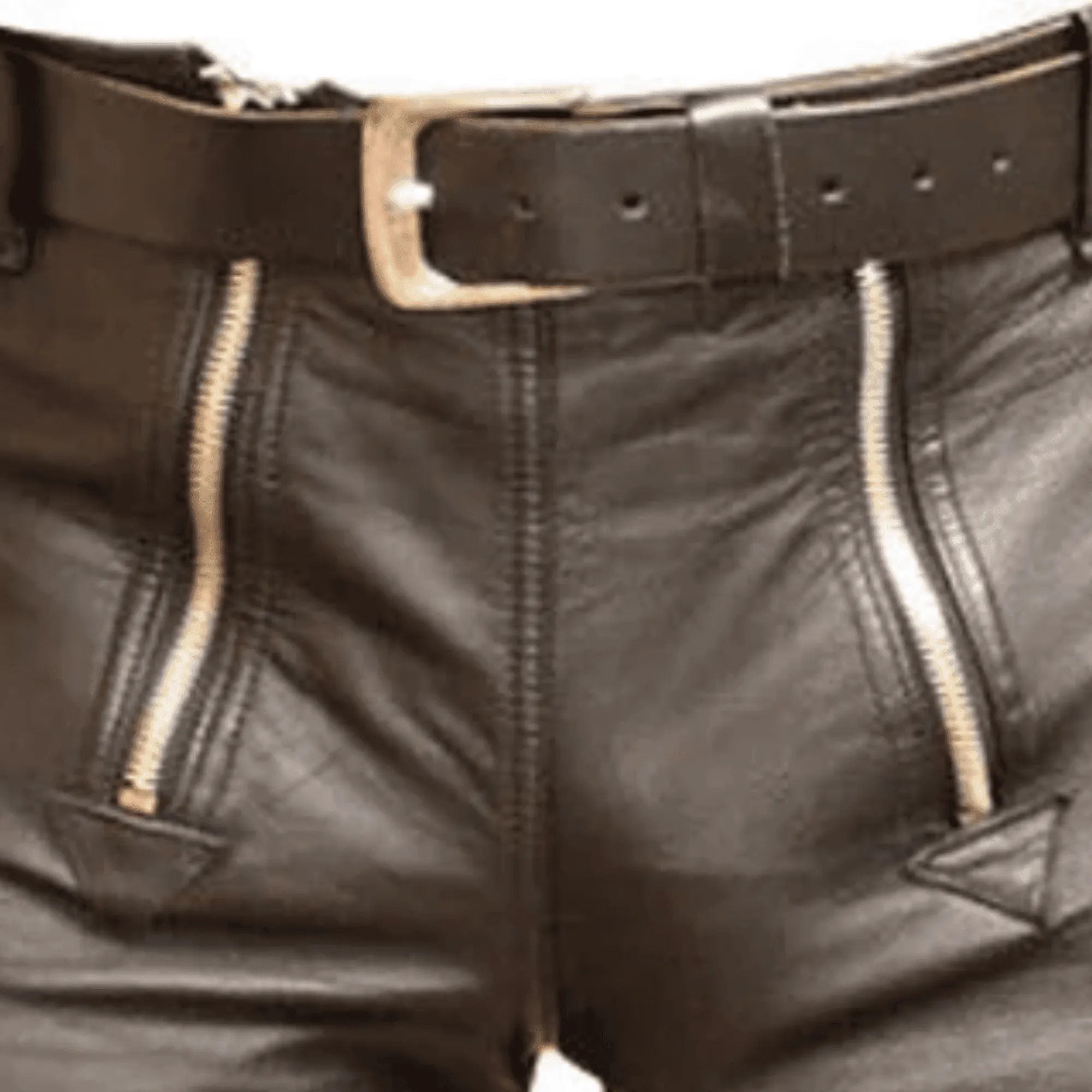 Mens Leather Shorts with Double Zippers