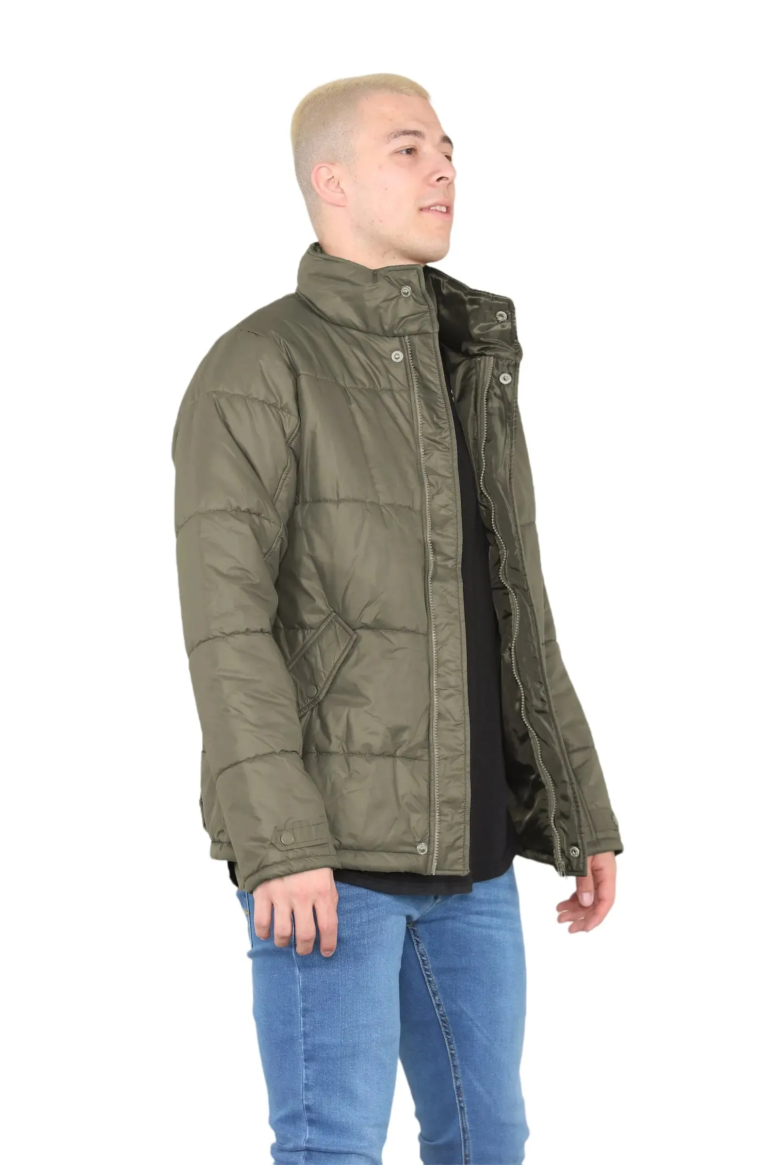 Mens Puffer Jacket in Olive For Men