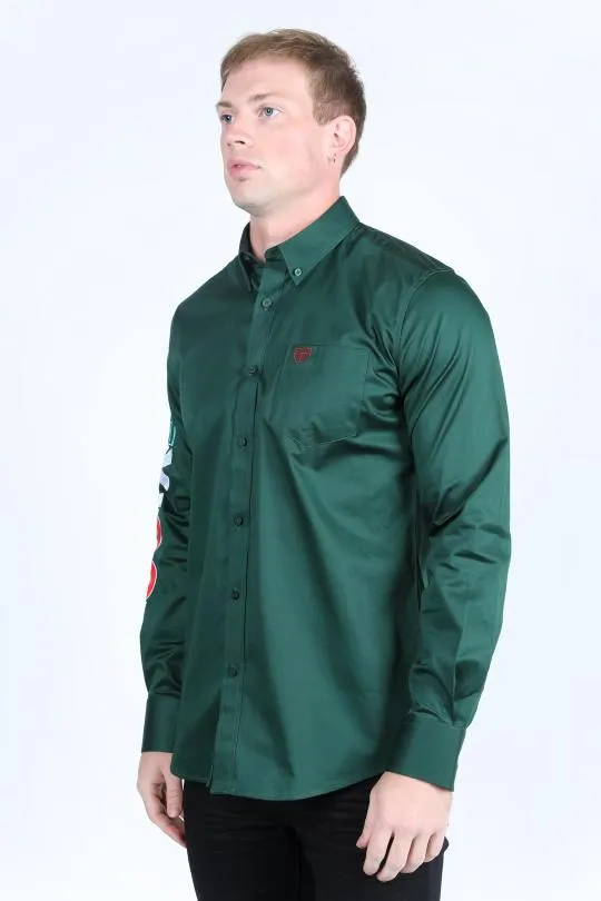 Men’s Single Pocket Logo Modern Fit Stretch Mexico Dress Shirt - Green