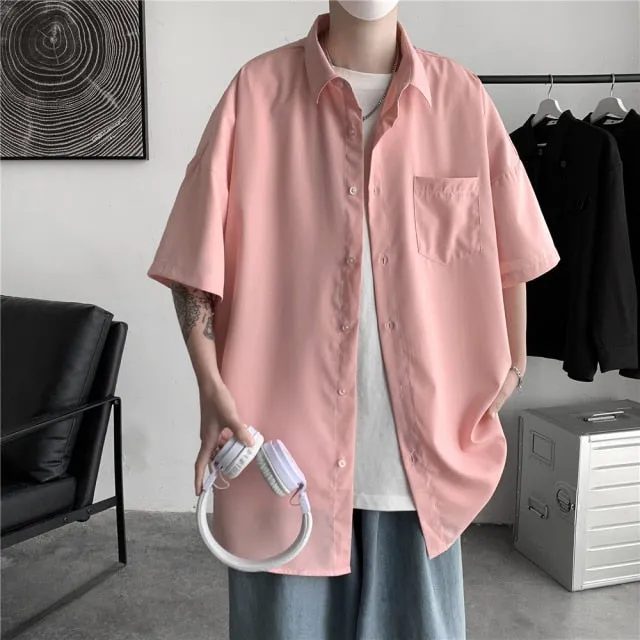 Men's Solid Color Shirts Summer Fashion Woman Short Sleeve Shirt Casual Oversize Tops Male Clothing