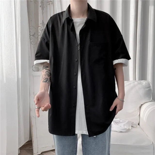 Men's Solid Color Shirts Summer Fashion Woman Short Sleeve Shirt Casual Oversize Tops Male Clothing