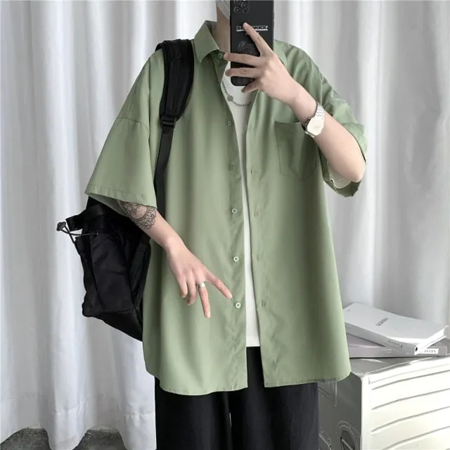 Men's Solid Color Shirts Summer Fashion Woman Short Sleeve Shirt Casual Oversize Tops Male Clothing