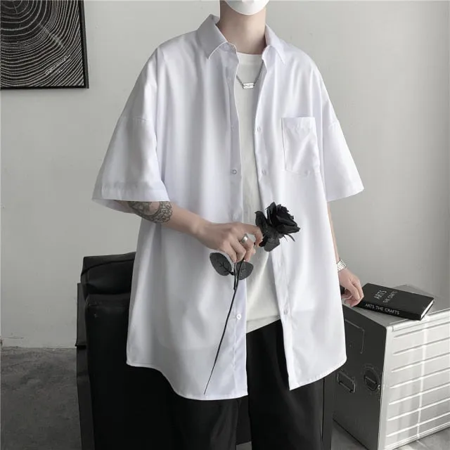 Men's Solid Color Shirts Summer Fashion Woman Short Sleeve Shirt Casual Oversize Tops Male Clothing