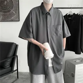 Men's Solid Color Shirts Summer Fashion Woman Short Sleeve Shirt Casual Oversize Tops Male Clothing