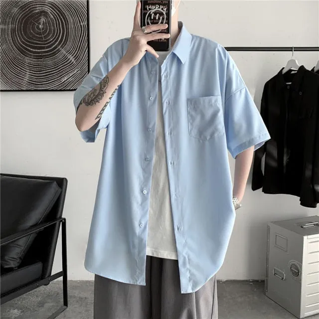 Men's Solid Color Shirts Summer Fashion Woman Short Sleeve Shirt Casual Oversize Tops Male Clothing