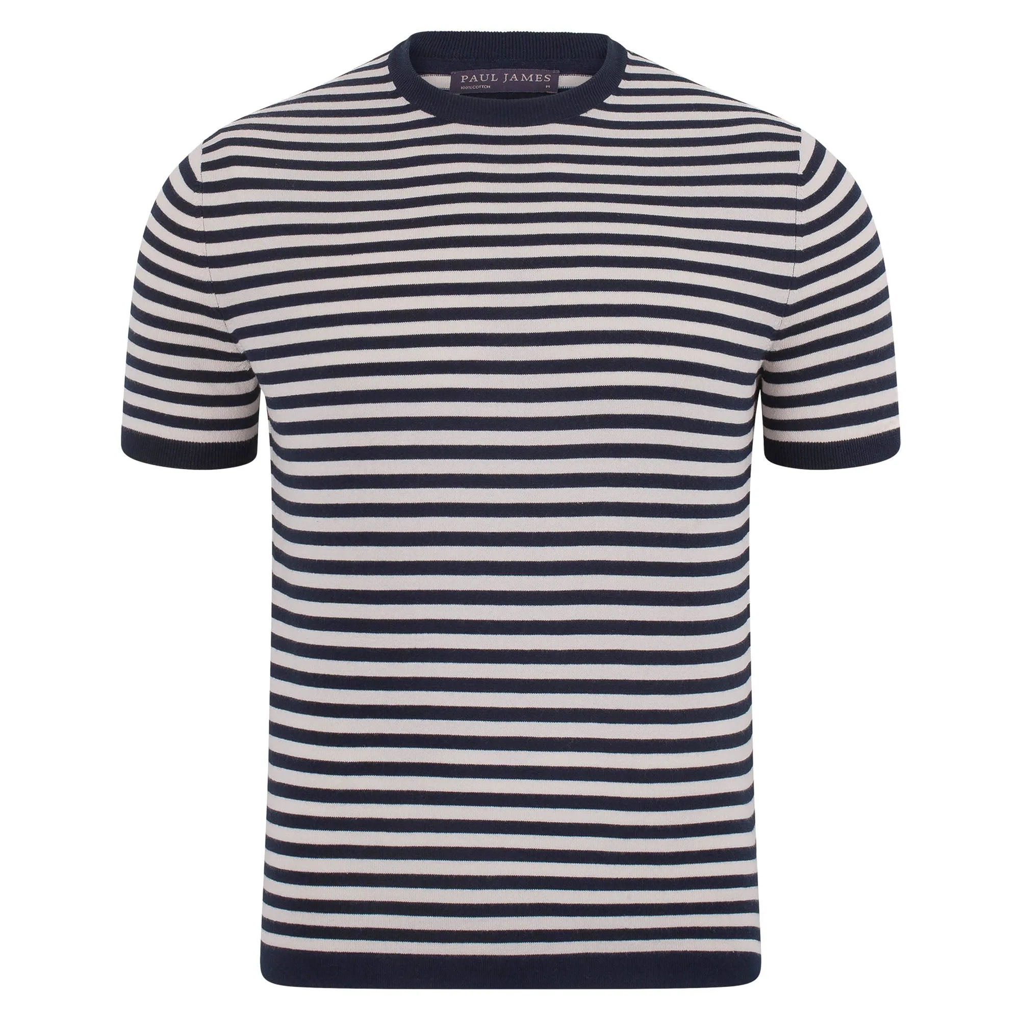 Mens Ultra Fine Cotton Knitted Breton T-Shirt