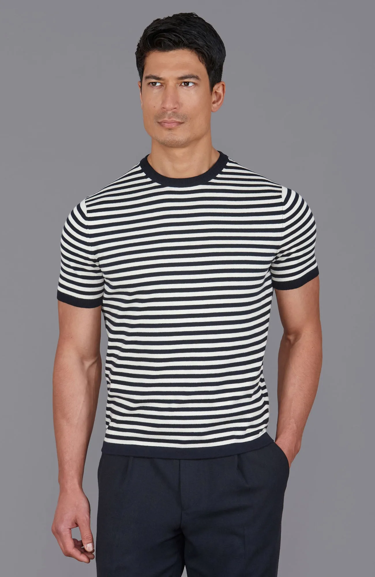 Mens Ultra Fine Cotton Knitted Breton T-Shirt