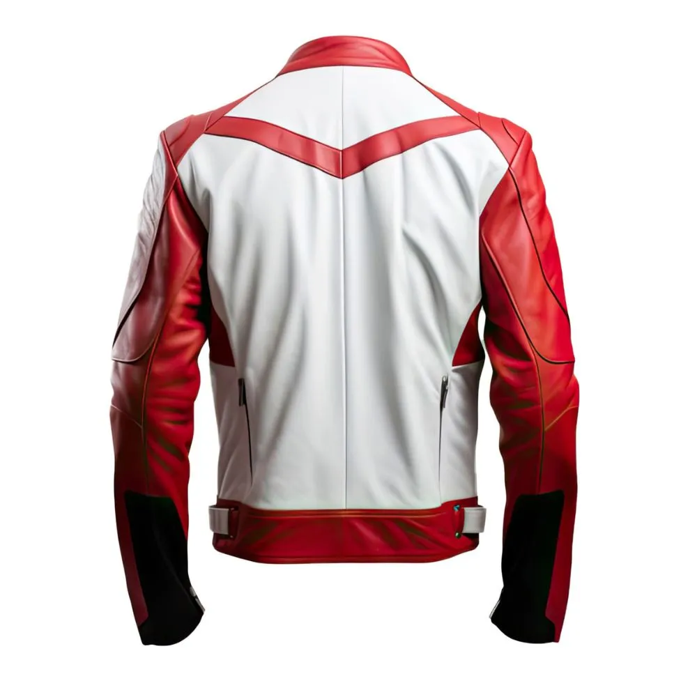 Men’s White Motorcycle Racing Premium Sheepskin Leather Jacket