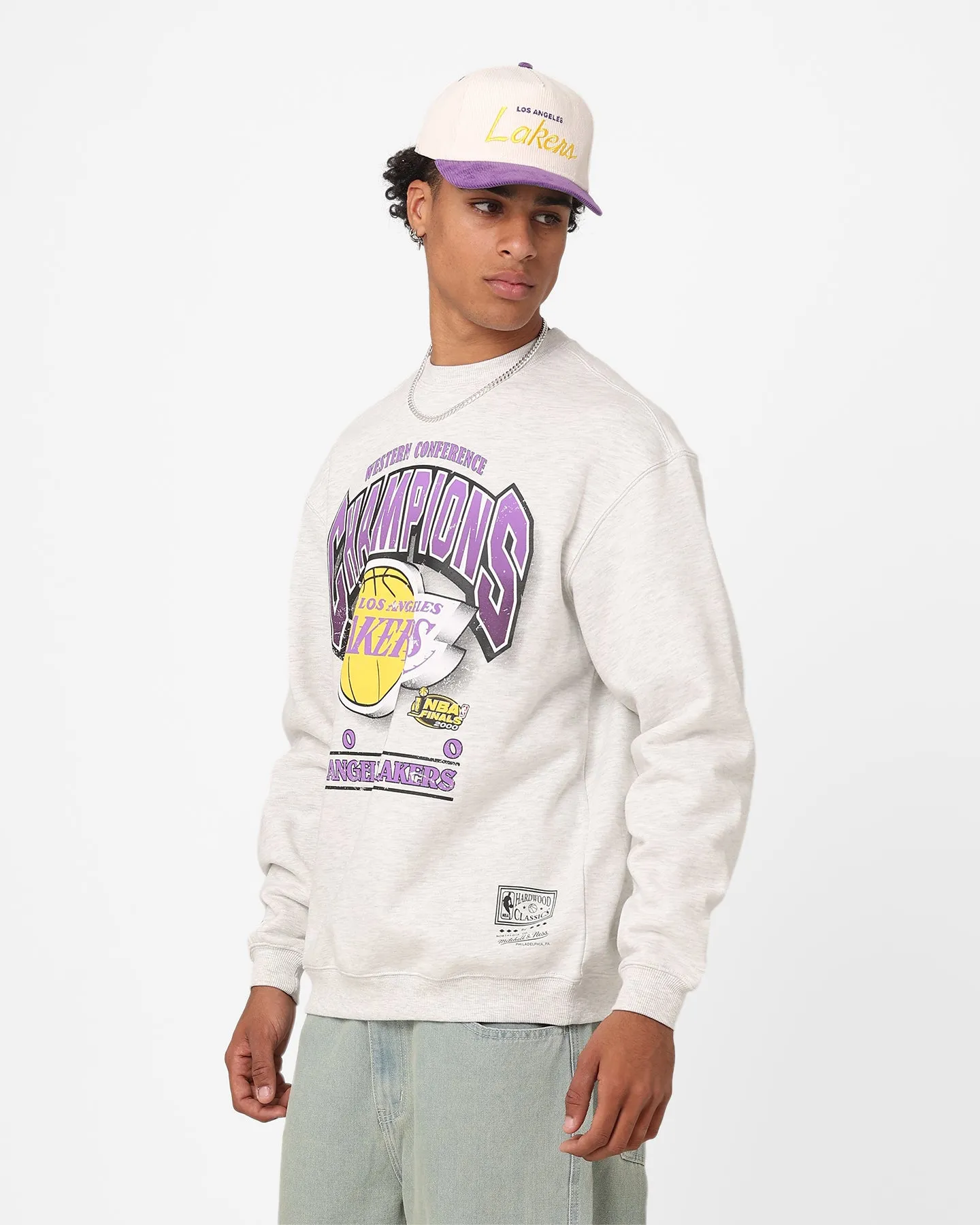 Mitchell & Ness Los Angeles Lakers Bevelled Crewneck Silver Marle