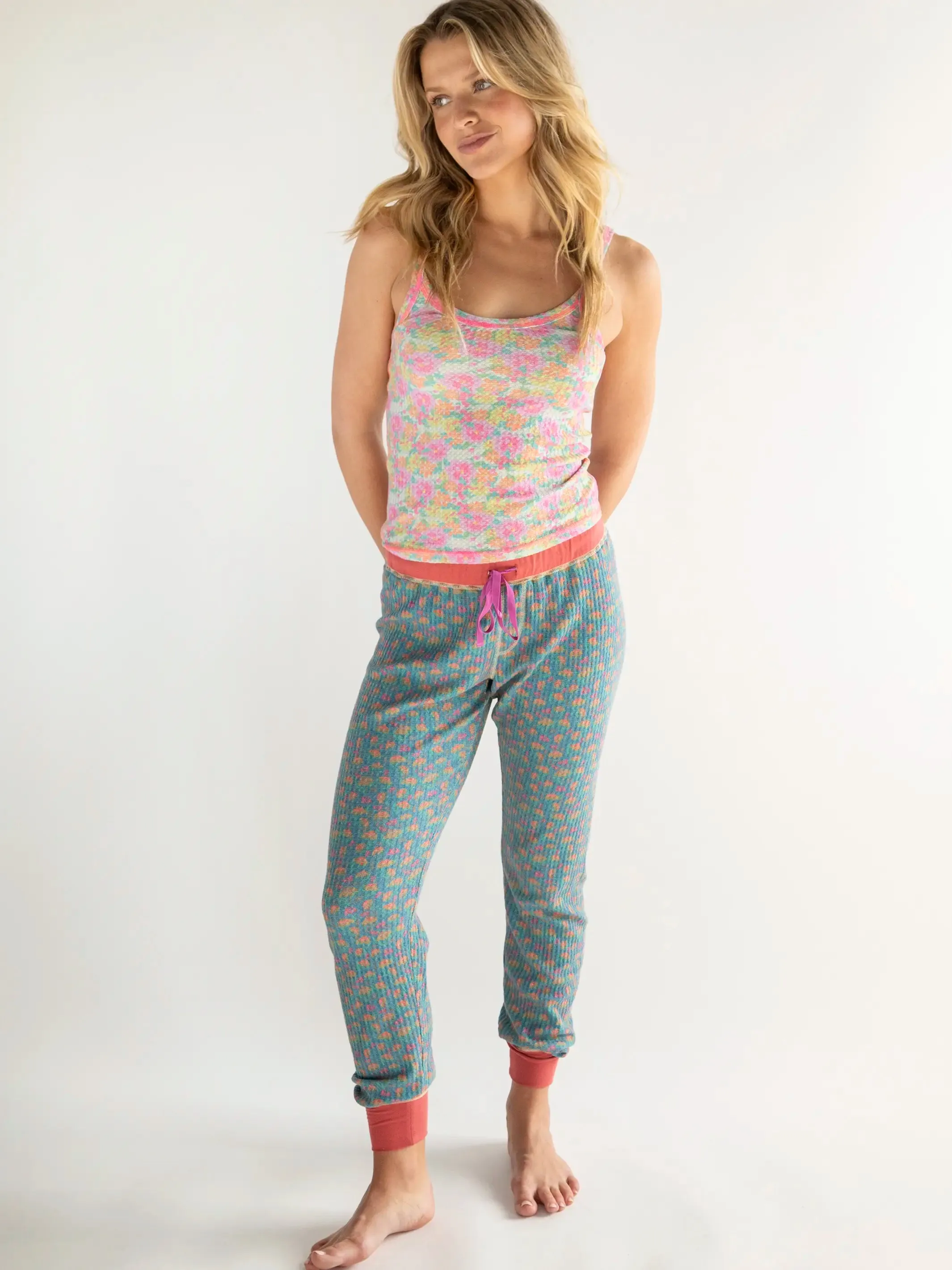 Mix & Match Waffle Pajama Cami - Grey Lavender Floral