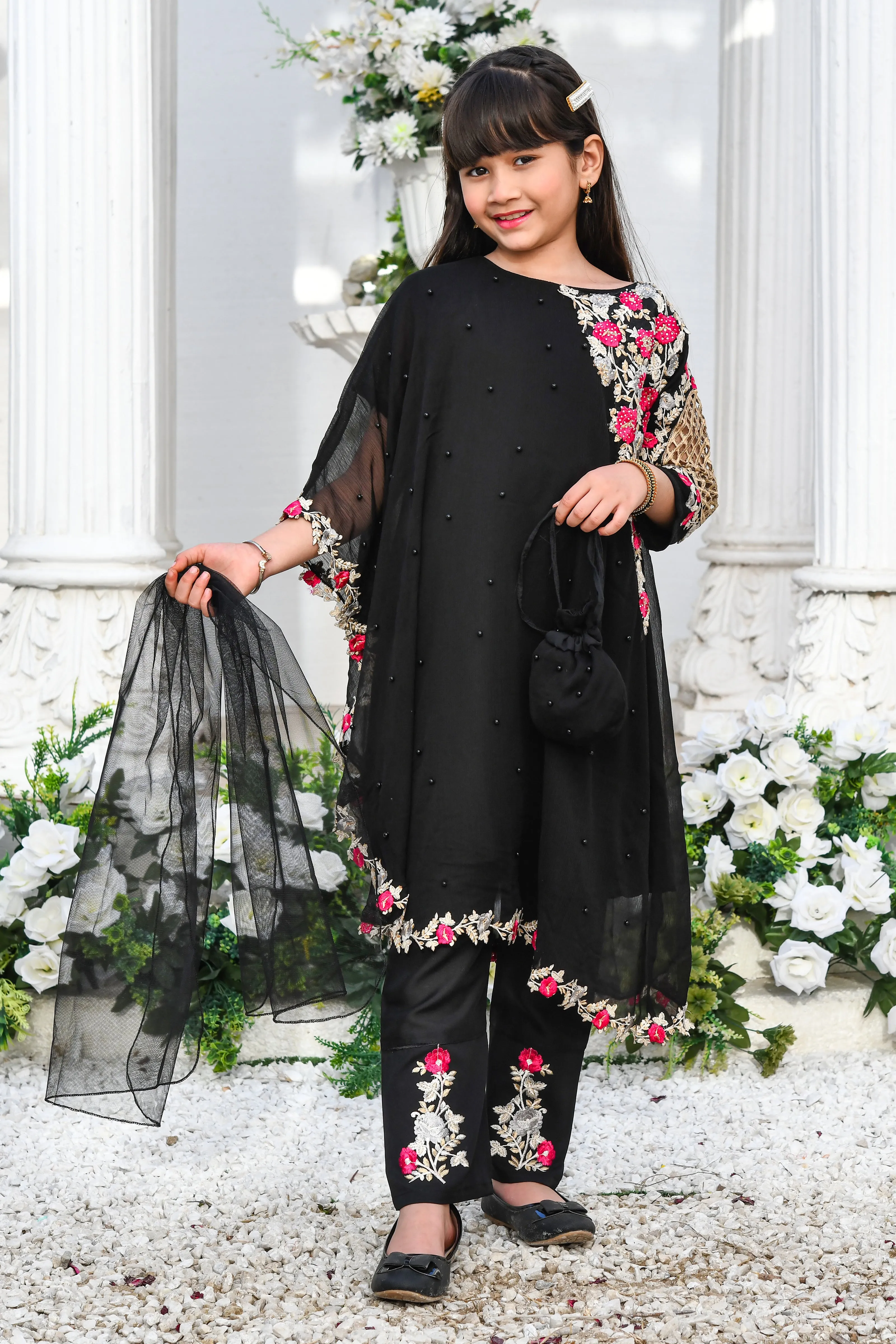 Modest Stitched 3 Piece Pearl Cape Formals Collection'2024-8635-Black