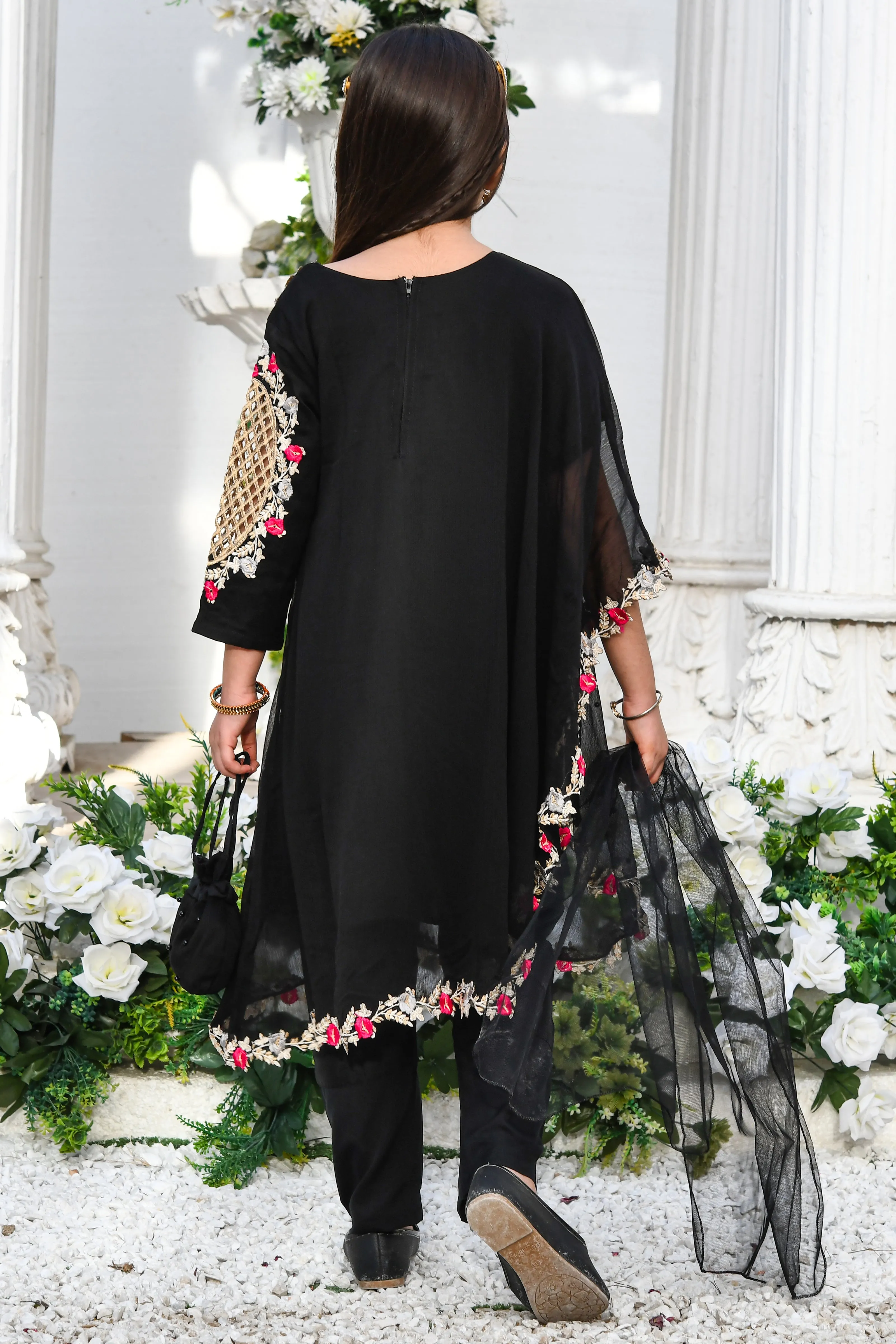 Modest Stitched 3 Piece Pearl Cape Formals Collection'2024-8635-Black