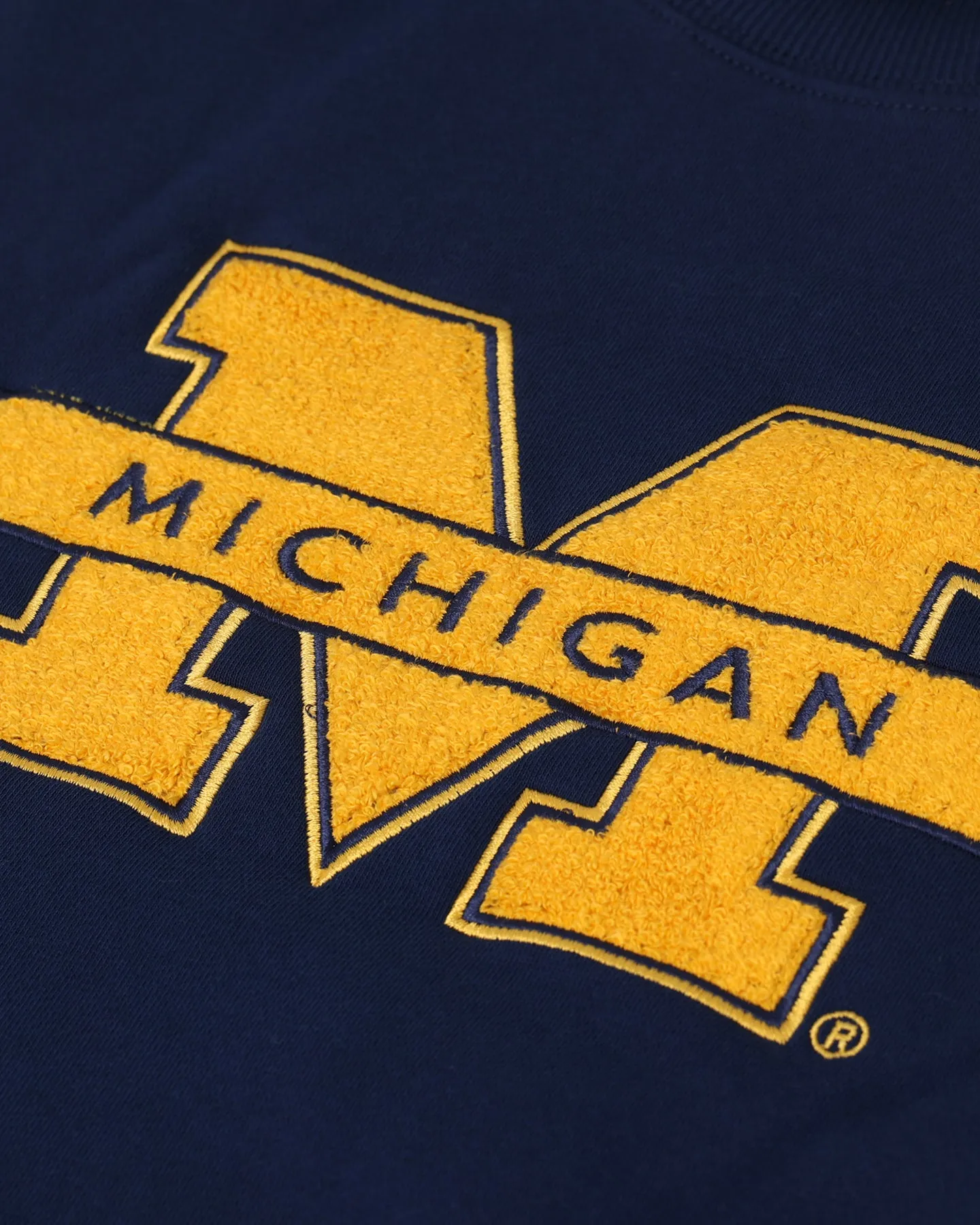 National Collegiate Athletic Association Michigan Wolverines Team Logo Chenille Crewneck Navy