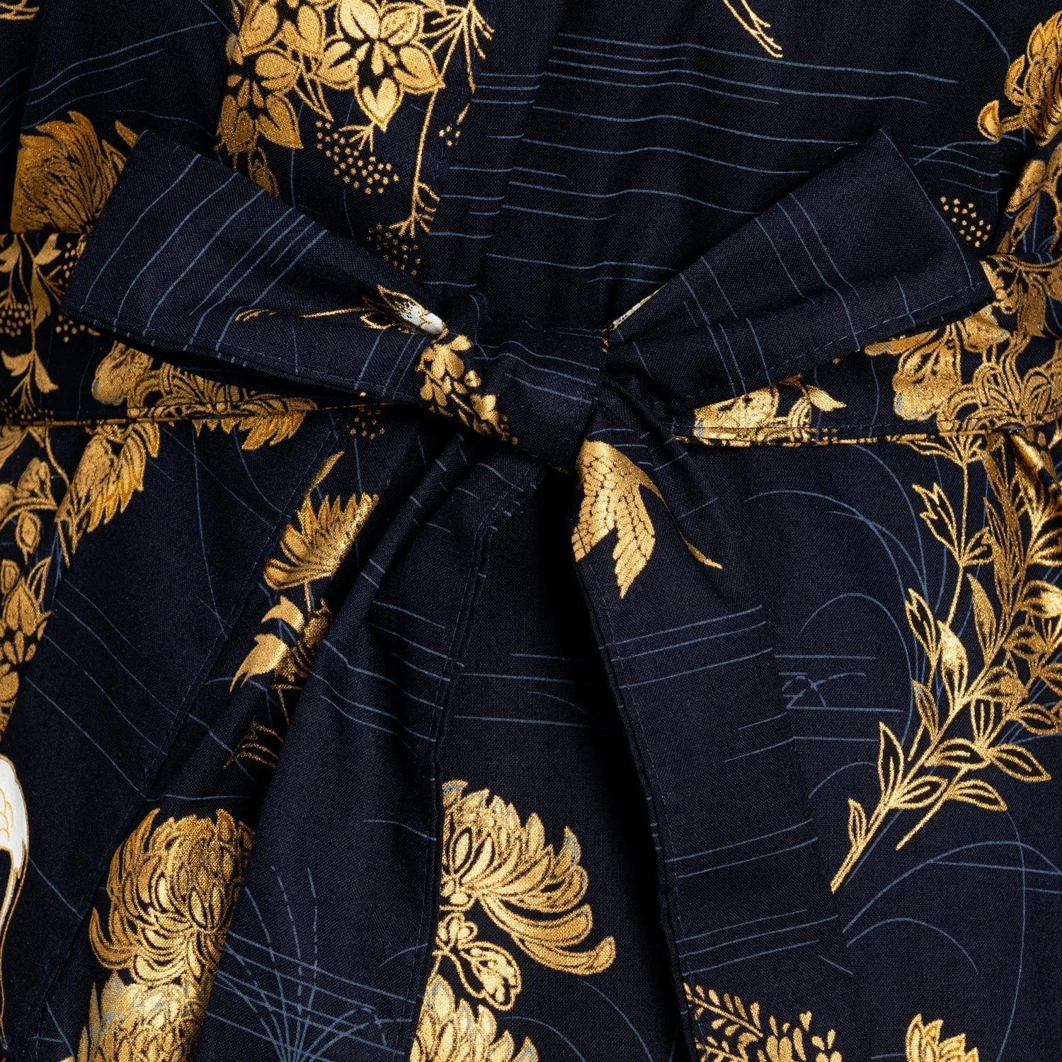 Navy Cotton Crane and Chrysanthemum Kimono