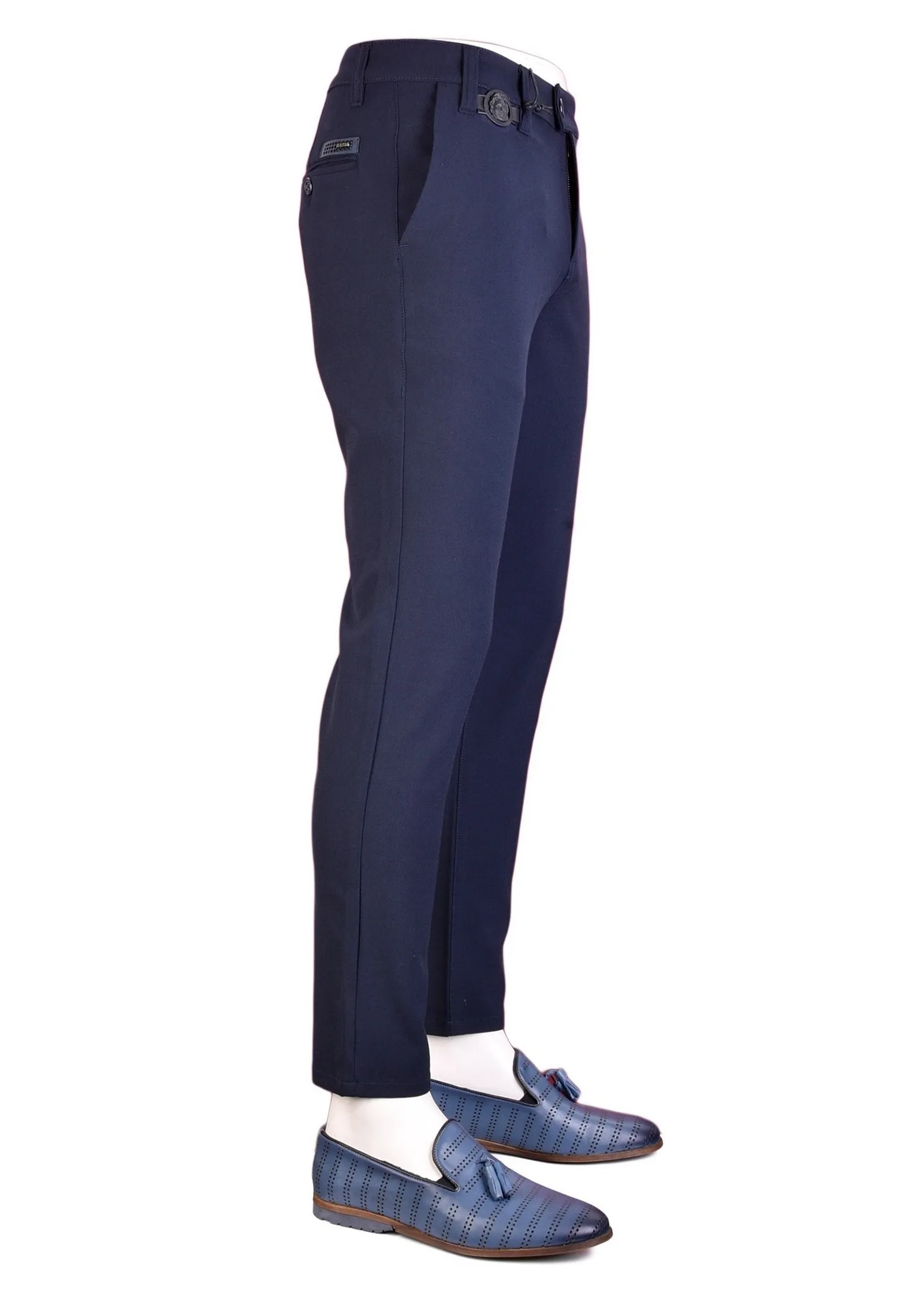 Navy "Alexander" Buckle Stretch Pants