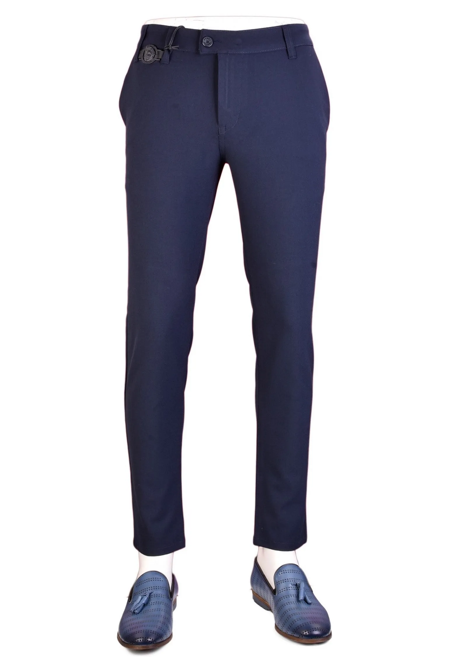 Navy "Alexander" Buckle Stretch Pants