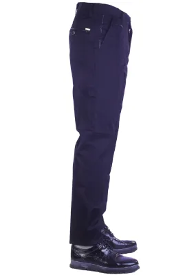 Navy Side Pocket Leather Trim Pants