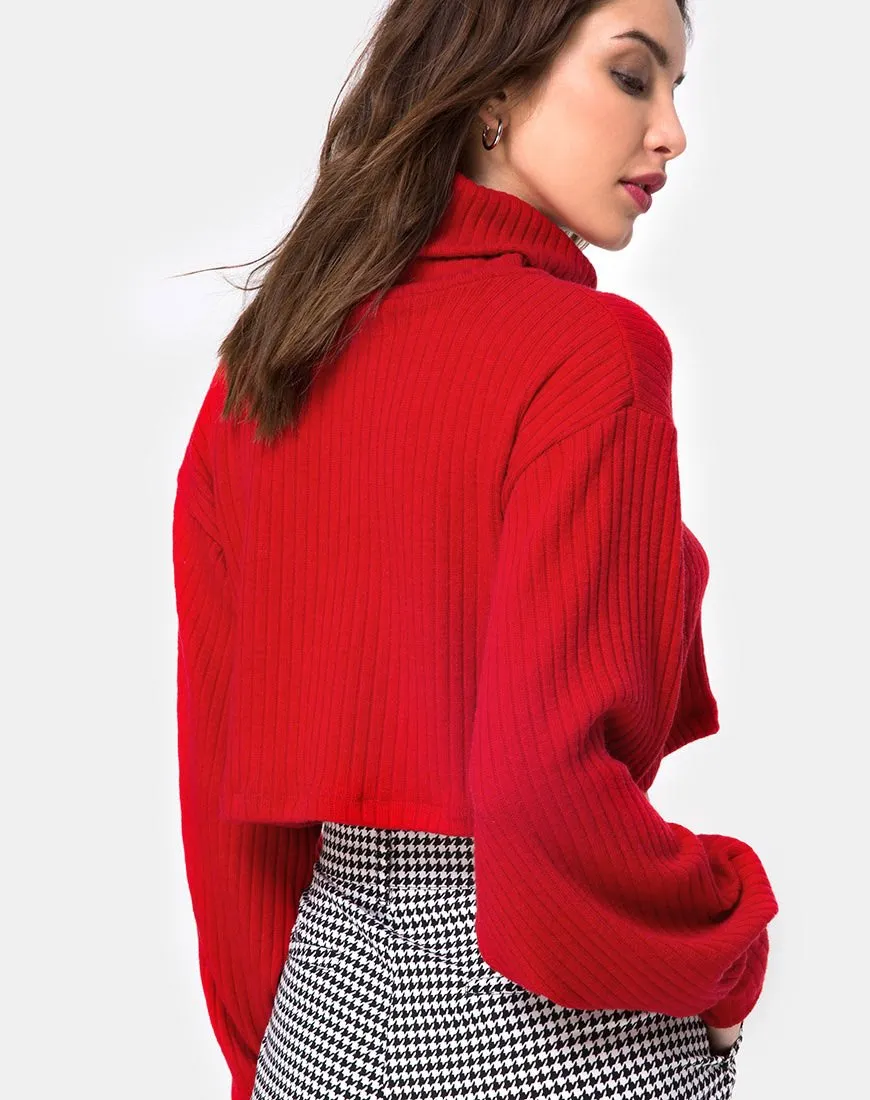 Nizer High Neck Jumper in Red