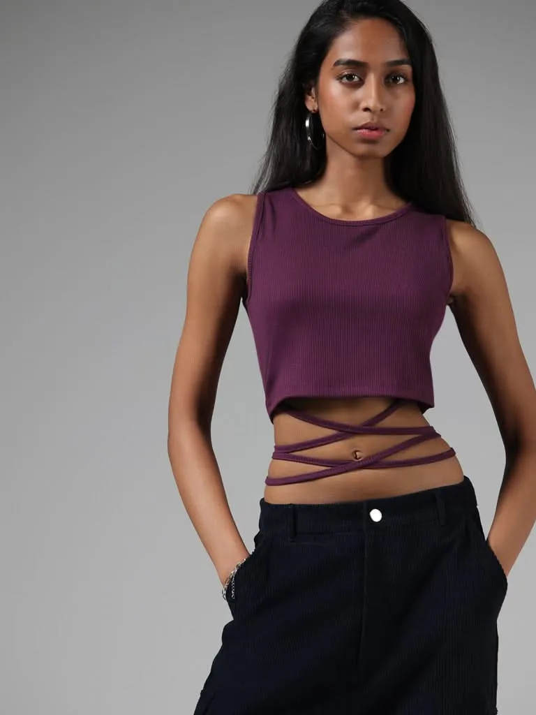 Nuon Solid Plum Tie-Up Crop Tank Top