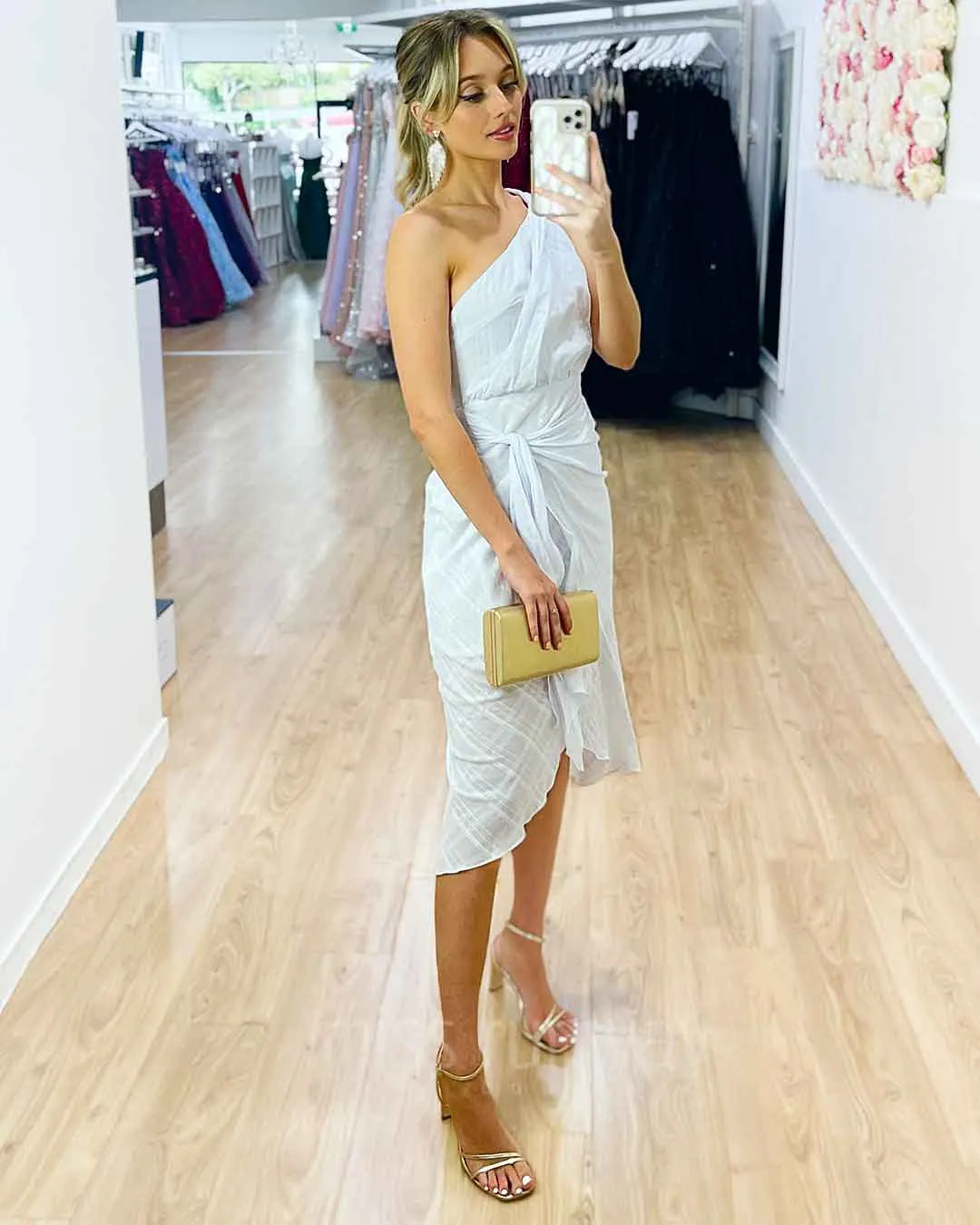 Olivia One Shoulder Midi Dress - White