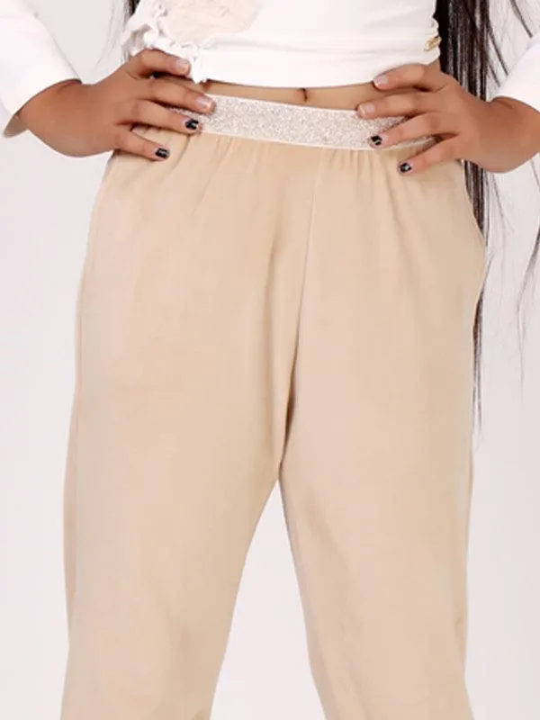 One Friday Kids Girls Beige Relaxed Knitted Trouser