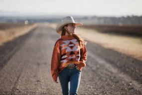 Orange/rust Aztec pullover