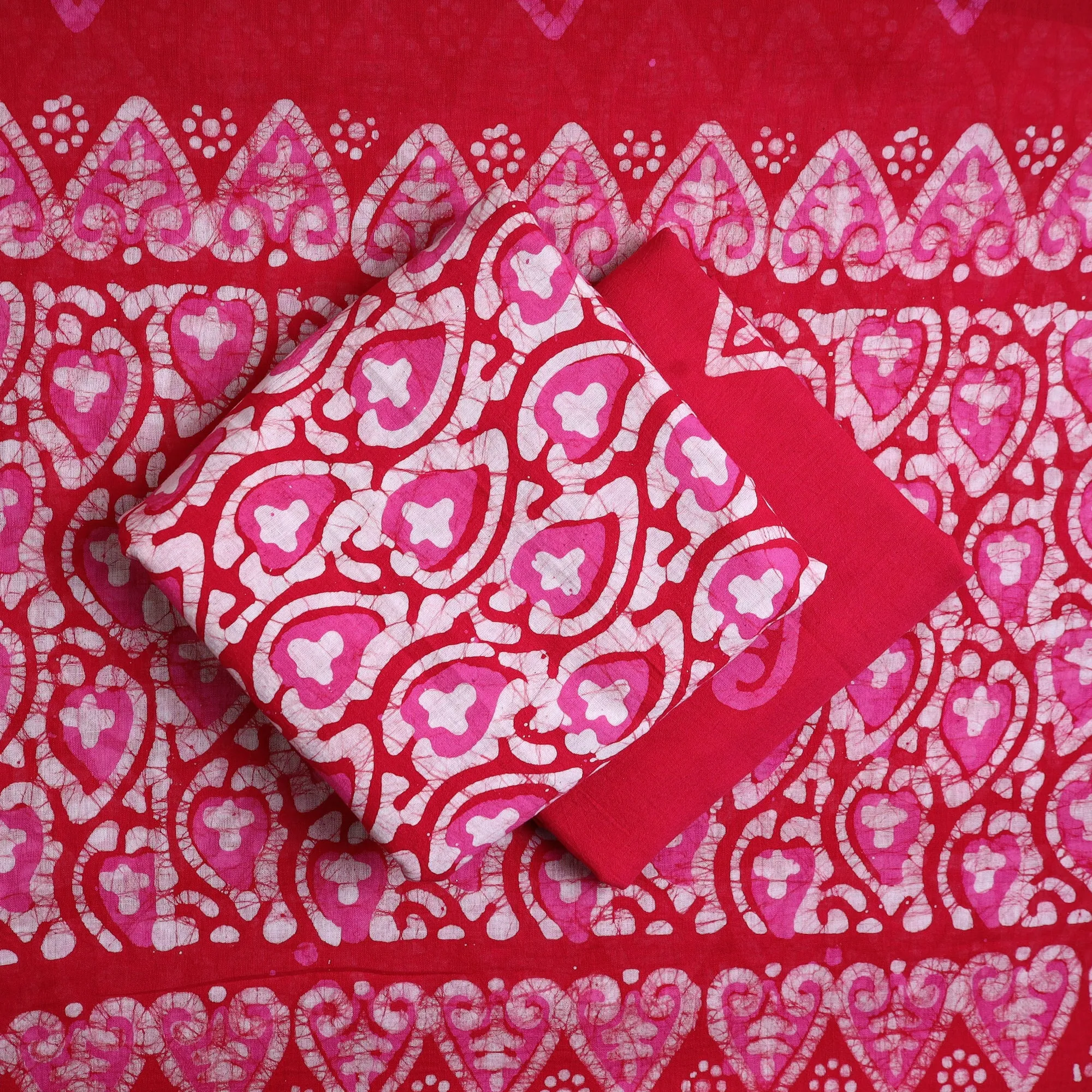 Pink - Kutch Print Cotton 3pc Batik Dress Material 12