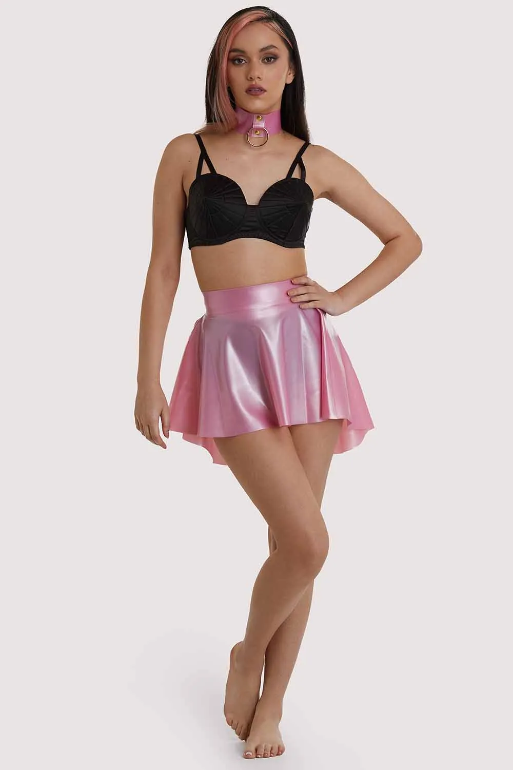 Pink Latex Flippy Skirt