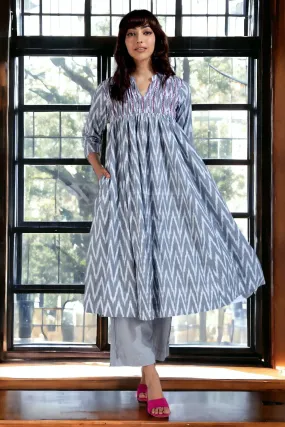 pintuck high bust anarkali - ashen snow & ethereal chevron